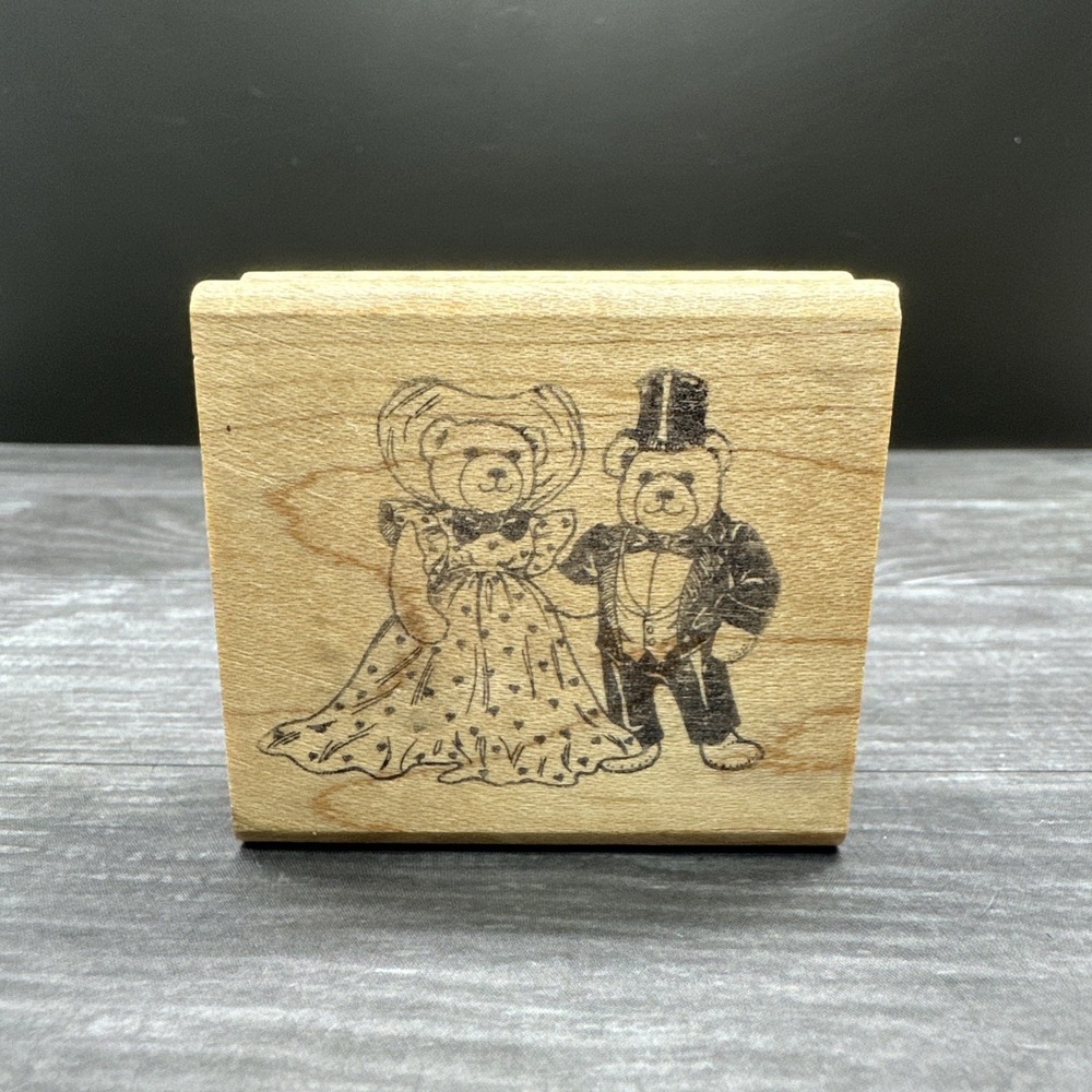 Vintage 1984 Hero Arts Wood-mounted Rubber Stamp - Teddy Bear Wedding